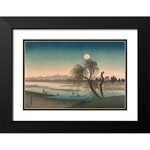 Fukeiga Black Modern Wood Framed Art Print with Double Matting by Hiroshige, Ando
