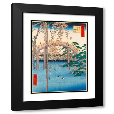 Wisteria at Kameido Tenjin Shrine Black Modern Wood Framed Art Print with Double Matting by Hiroshige, Ando