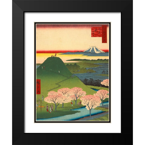 New Fuji, Meguro Black Modern Wood Framed Art Print with Double Matting by Hiroshige, Ando