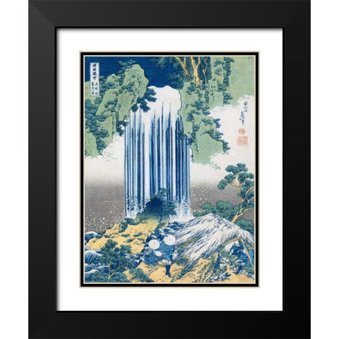 The Yoro Falls ca. 1830-1831 Black Modern Wood Framed Art Print with Double Matting by Hokusai