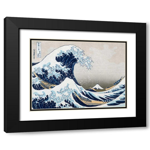 The Wave off Kanagawa Black Modern Wood Framed Art Print with Double Matting by Hokusai