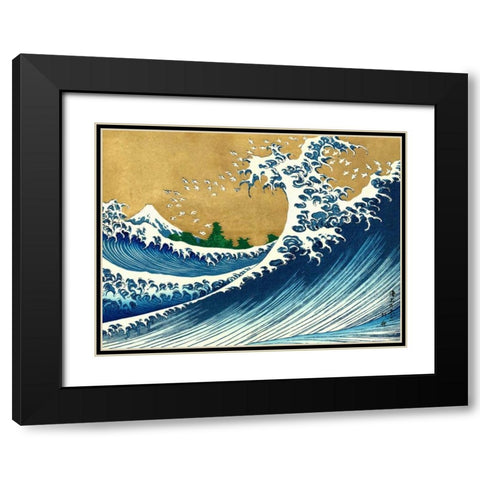 The Big Wave-from 100 views of Mt. Fuji Black Modern Wood Framed Art Print with Double Matting by Hokusai