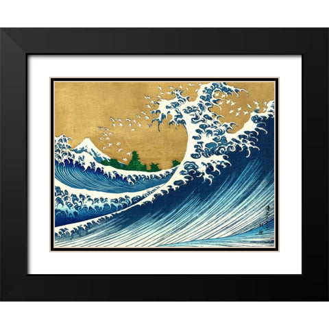 The Big Wave-from 100 views of Mt. Fuji Black Modern Wood Framed Art Print with Double Matting by Hokusai