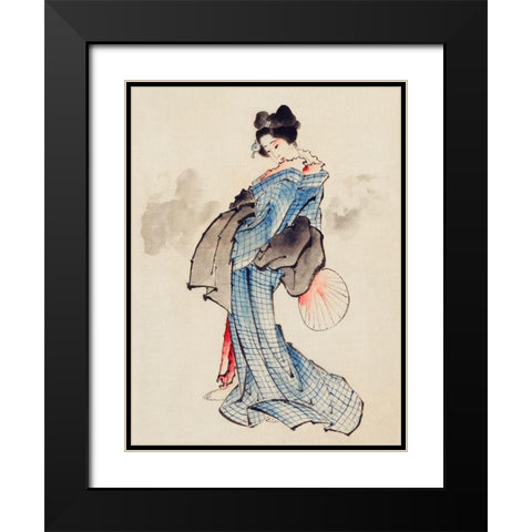 Courtesan Black Modern Wood Framed Art Print with Double Matting by Hokusai, Katsushika