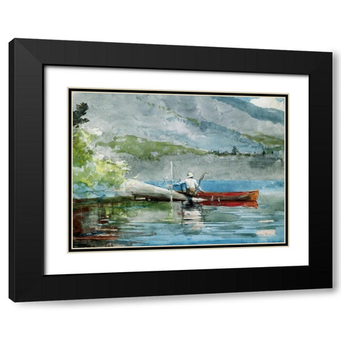 The Red Canoe  Black Modern Wood Framed Art Print with Double Matting by Homer, Winslow