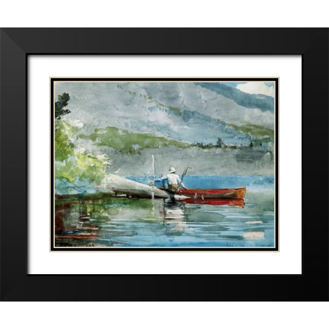 The Red Canoe  Black Modern Wood Framed Art Print with Double Matting by Homer, Winslow