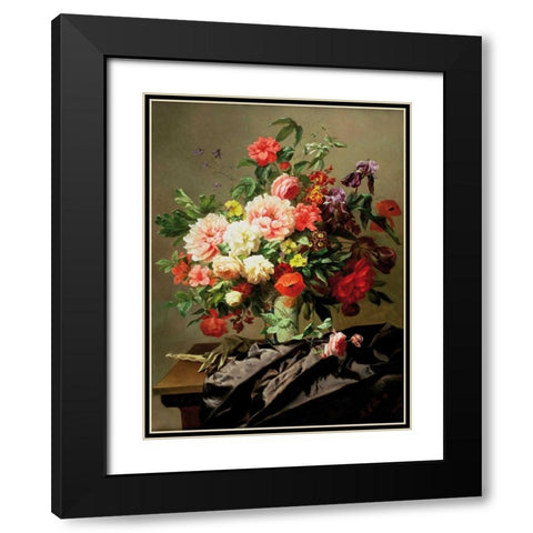 Peonies Poppies and Roses Black Modern Wood Framed Art Print with Double Matting by Robbe, Henri