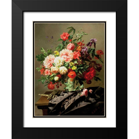 Peonies Poppies and Roses Black Modern Wood Framed Art Print with Double Matting by Robbe, Henri