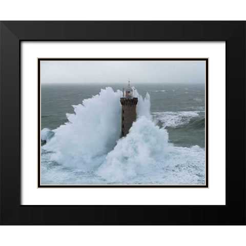 Phare de Kereon Black Modern Wood Framed Art Print with Double Matting by Guichard, Jean