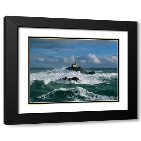 Phare de Tevennec mer dâ€™Iroise Black Modern Wood Framed Art Print with Double Matting by Guichard, Jean