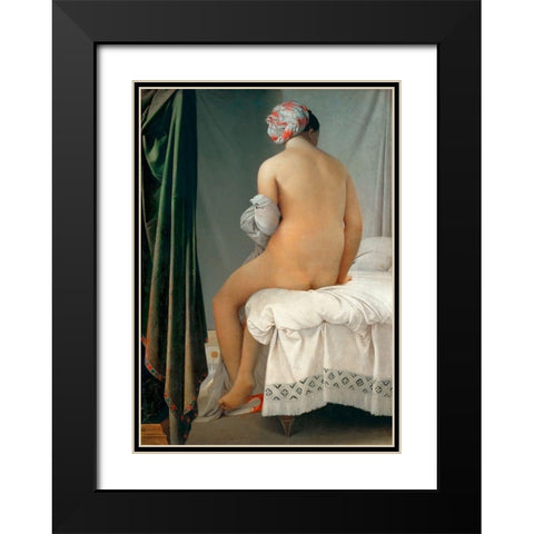 La Baigneuse Valpincon Black Modern Wood Framed Art Print with Double Matting by Ingres, Jean-Auguste-Dominique