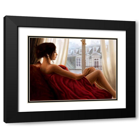 At the window Black Modern Wood Framed Art Print with Double Matting by Silver, John