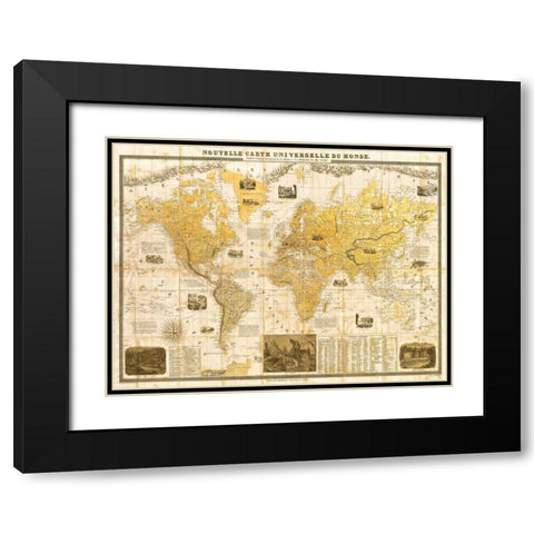 Gilded 1859 Map of the World Black Modern Wood Framed Art Print with Double Matting by Joannoo