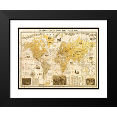 Gilded 1859 Map of the World Black Modern Wood Framed Art Print with Double Matting by Joannoo