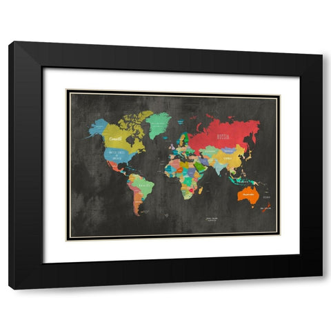 Modern Map of the World - Chalkboard Black Modern Wood Framed Art Print with Double Matting by Joannoo