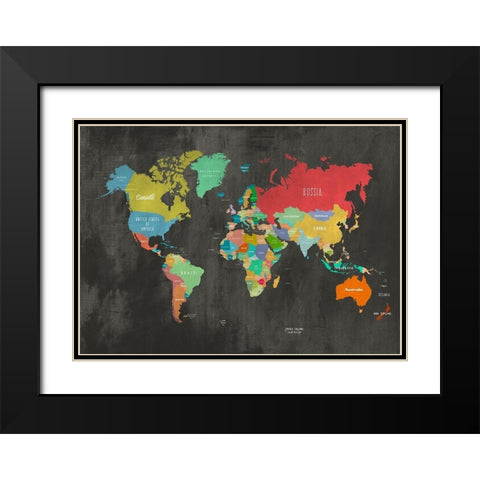 Modern Map of the World - Chalkboard Black Modern Wood Framed Art Print with Double Matting by Joannoo