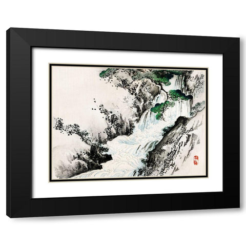 Waterfall Black Modern Wood Framed Art Print with Double Matting by Bairei, Kono