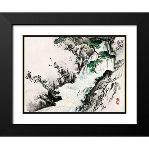 Waterfall Black Modern Wood Framed Art Print with Double Matting by Bairei, Kono