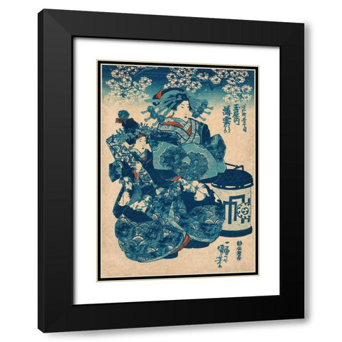 Tamaya uchi Usugumo Black Modern Wood Framed Art Print with Double Matting by Kuniyoshi, Utagawa