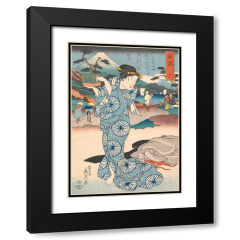 Standing woman with box Black Modern Wood Framed Art Print with Double Matting by Eisen, Keisai