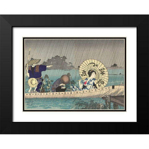 Between te banks of the Sumida Bokutei I Black Modern Wood Framed Art Print with Double Matting by Chikanobu, Yoshu (Hashimoto)
