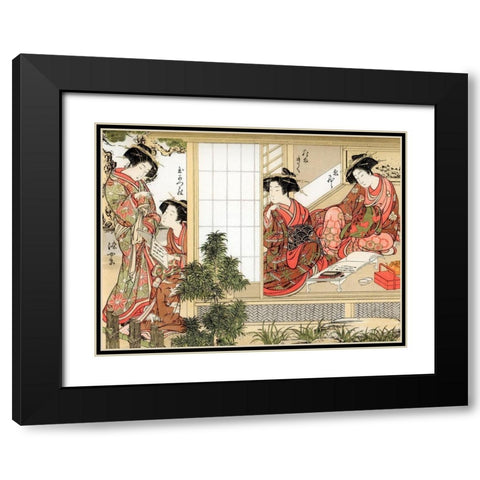 Japanese Beauties, 1776  Black Modern Wood Framed Art Print with Double Matting by Shunsho, Katsukawa
