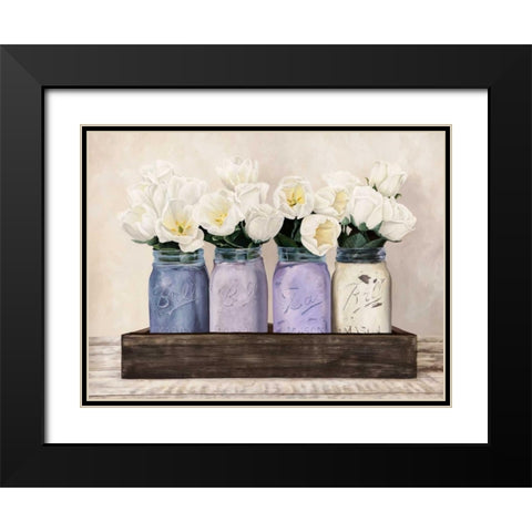 Tulips in Mason Jars Black Modern Wood Framed Art Print with Double Matting by Thomlinson, Jenny