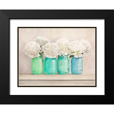 Peonies in Mason Jars Black Modern Wood Framed Art Print with Double Matting by Thomlinson, Jenny