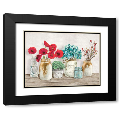 Floral composition with Mason Jars Black Modern Wood Framed Art Print with Double Matting by Jenny, Thomlinson