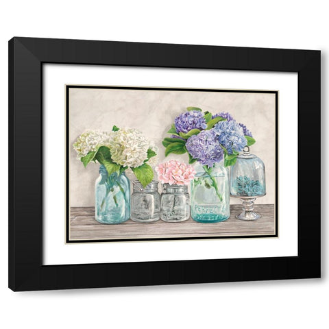 Flowers in Mason Jars (detail) Black Modern Wood Framed Art Print with Double Matting by Jenny, Thomlinson