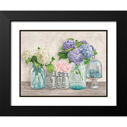 Flowers in Mason Jars (detail) Black Modern Wood Framed Art Print with Double Matting by Jenny, Thomlinson