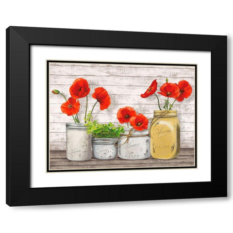 Poppies in Mason Jars (detail) Black Modern Wood Framed Art Print with Double Matting by Jenny, Thomlinson