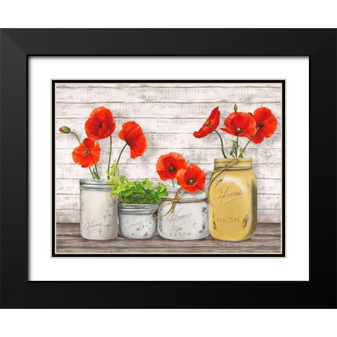 Poppies in Mason Jars (detail) Black Modern Wood Framed Art Print with Double Matting by Jenny, Thomlinson