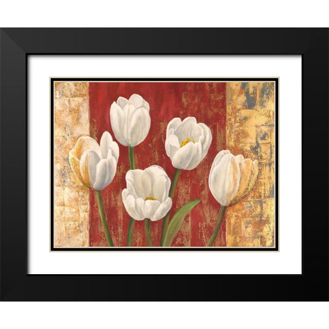 Tulips on Royal Red Black Modern Wood Framed Art Print with Double Matting by Jenny, Thomlinson