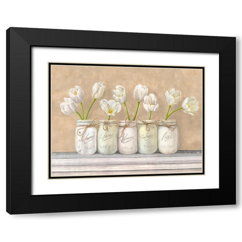 White Tulips in Mason Jars Black Modern Wood Framed Art Print with Double Matting by Jenny, Thomlinson