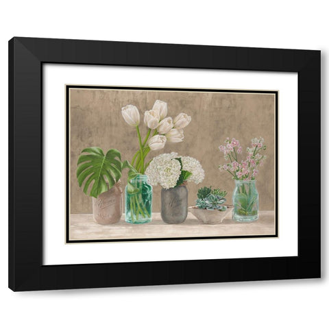 Spring Arrangement I - neutral Black Modern Wood Framed Art Print with Double Matting by Thomlinson, Jenny
