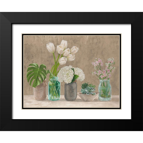 Spring Arrangement I - neutral Black Modern Wood Framed Art Print with Double Matting by Thomlinson, Jenny