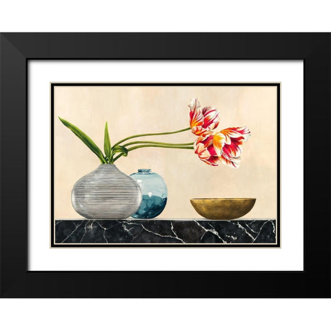Floral Setting on Black Marble (detail) Black Modern Wood Framed Art Print with Double Matting by Thomlinson, Jenny