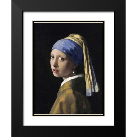 Girl With A Pearl Earring Black Modern Wood Framed Art Print with Double Matting by Vermeer, Jan