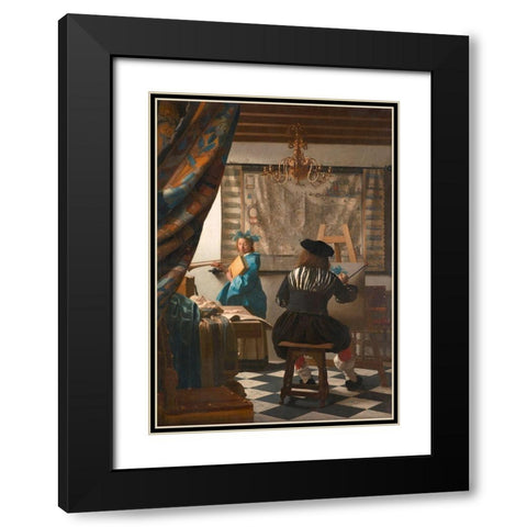 The Art of Painting - detail Black Modern Wood Framed Art Print with Double Matting by Vermeer, Jan