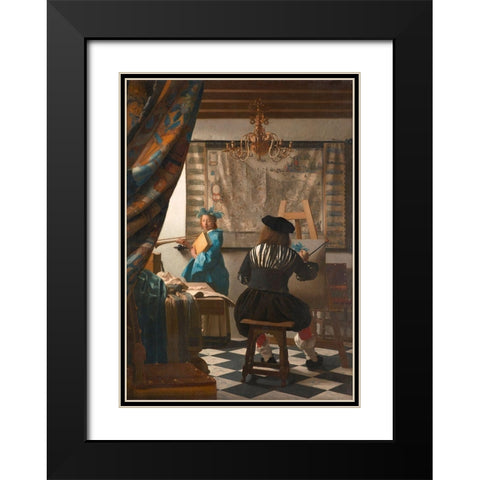 The Art of Painting - detail Black Modern Wood Framed Art Print with Double Matting by Vermeer, Jan
