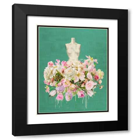 Dressed in Flowers I - Garden Green Black Modern Wood Framed Art Print with Double Matting by Parr, Kelly