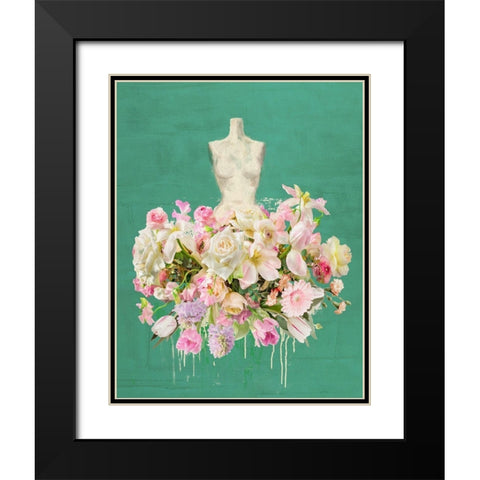 Dressed in Flowers I - Garden Green Black Modern Wood Framed Art Print with Double Matting by Parr, Kelly