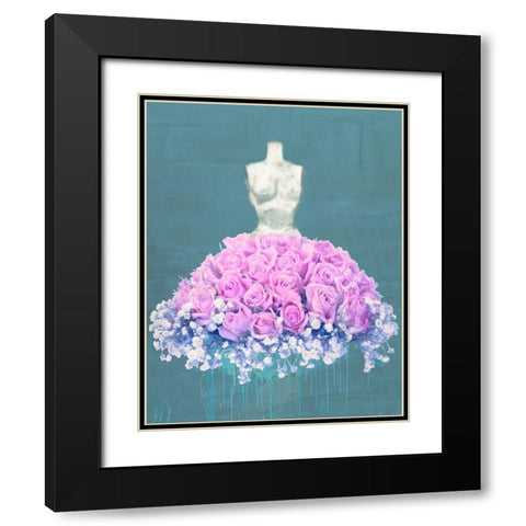 Dressed in Flowers II - Ocean Blue Black Modern Wood Framed Art Print with Double Matting by Parr, Kelly