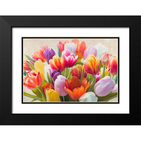 Spring Tulips Black Modern Wood Framed Art Print with Double Matting by Villa, Luca