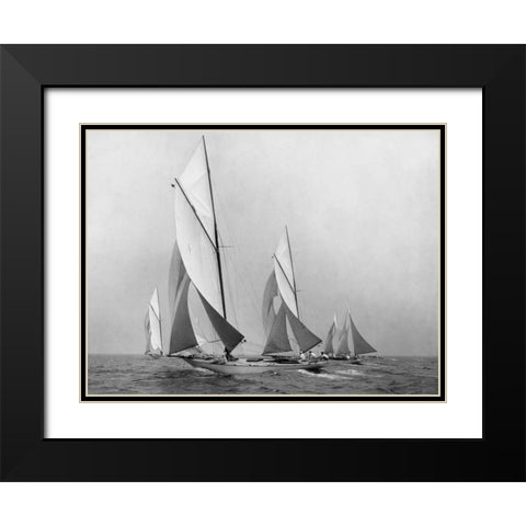 Saliboats Sailing Downwind ca. 1900-1920 Black Modern Wood Framed Art Print with Double Matting by Levick, Edwin