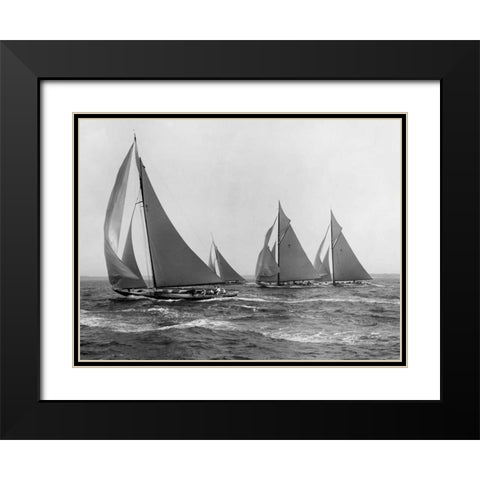 Sloops at Sail 1915 Black Modern Wood Framed Art Print with Double Matting by Levick, Edwin