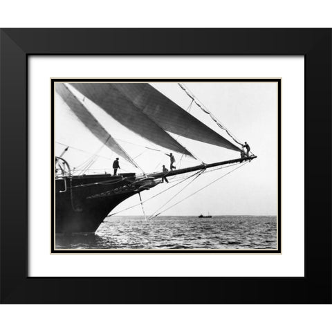 Ship Crewmen Standing on the Bowsprit 1923 Black Modern Wood Framed Art Print with Double Matting by Levick, Edwin