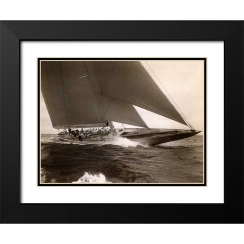 J Class Sailboat 1934 Black Modern Wood Framed Art Print with Double Matting by Levick, Edwin