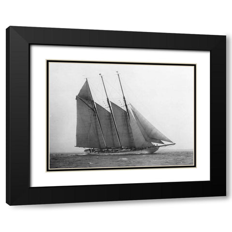 The Schooner Karina at Sail 1919 Black Modern Wood Framed Art Print with Double Matting by Levick, Edwin